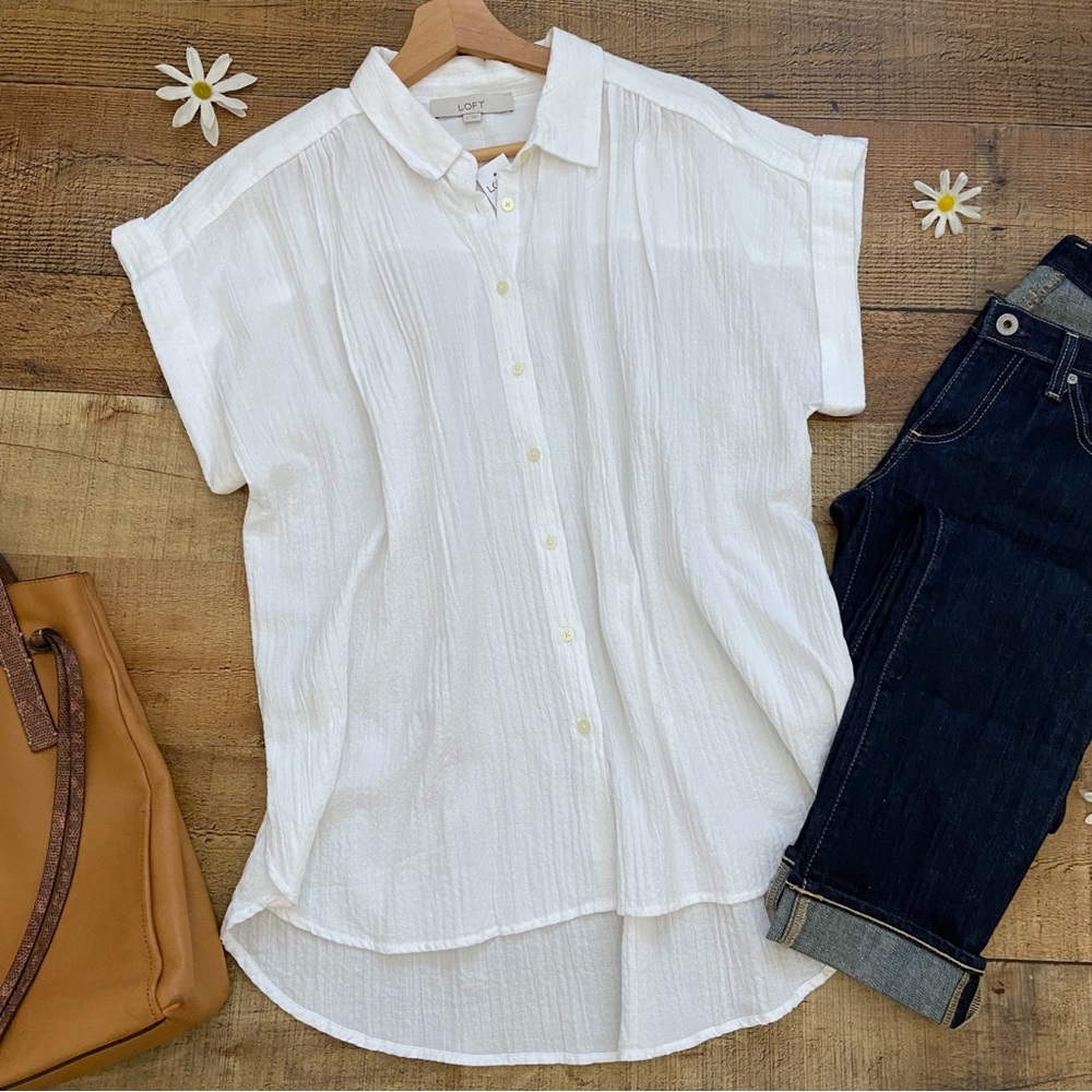Tunic Blouse Crisp White 🩵NWT Cotton Short Sleeve Top/TUNIC